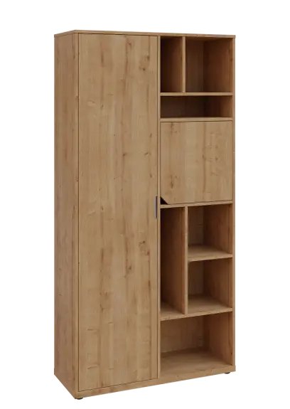 KSR6-83 L skříň šatní, 1x výsuvné ramínko, dvířka, niky, 2053x1022x400 mm, provedení levé, dub lite